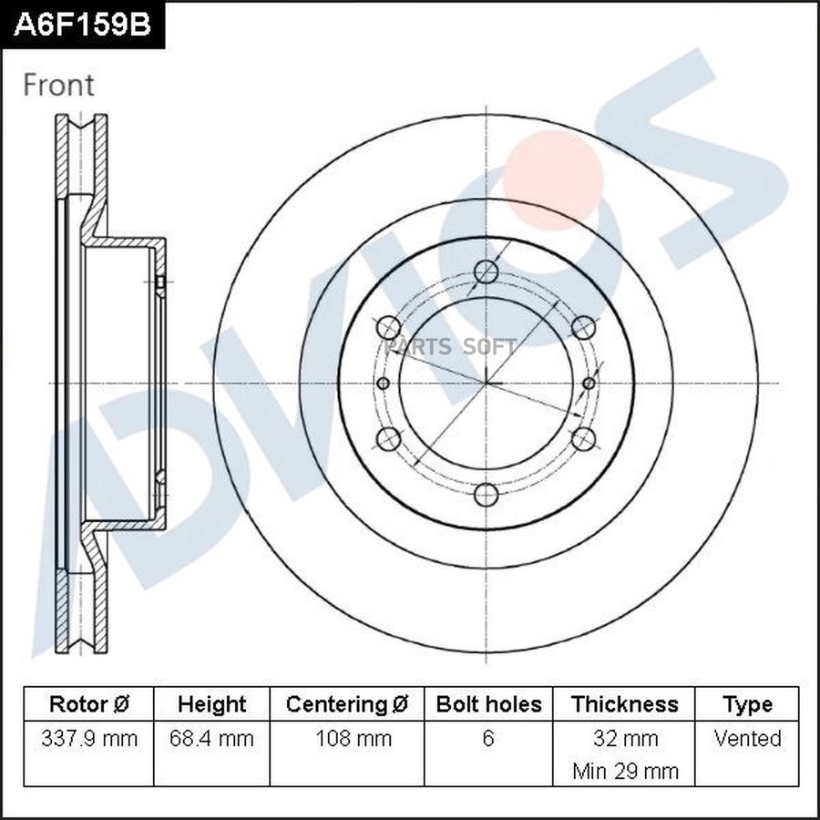Диск тормозной передний ADVICS A6F159B - ADVICS None None